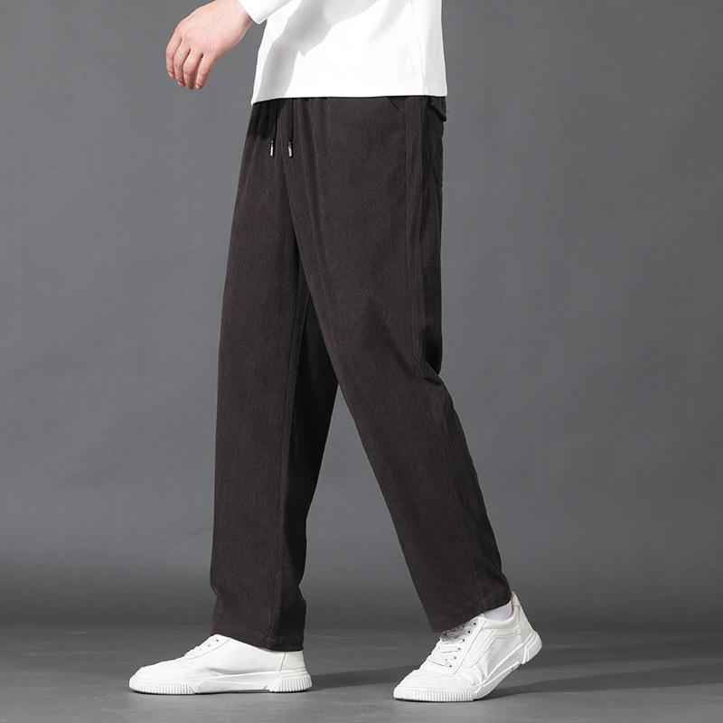 Мужские вельветовые повседневные брюки на кулиске, с эластичным поясом, прямые, теплые и свободного кроя, мужские больших размеров