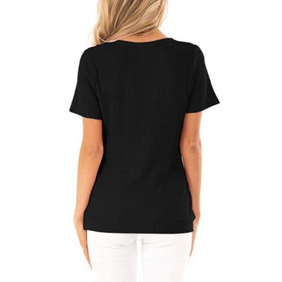 Женские топы с коротким рукавом, V-образным вырезом, плиссированной кромкой, однотонная драпированная футболка с боковыми пуговицами, повседневная одежда