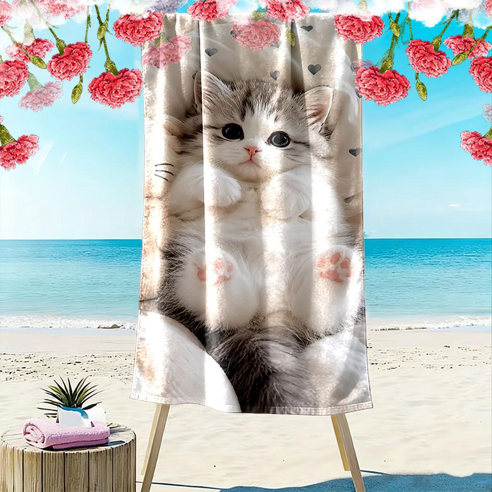 Fluffy Kitten with Heart Pattern A must-have beach towel for beach travel