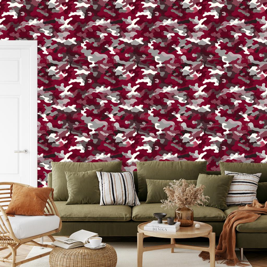 Pink and Burgundy Military Camouflage Wallpaper for Living Room and Bedroom 50x1000