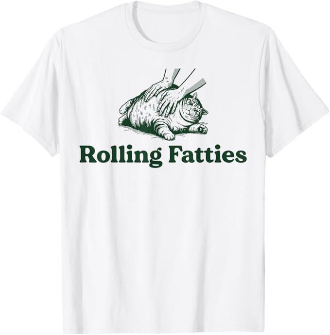 Rolling Fatties Кот Смешной Милый Любитель Кошек Владелец Котенка Китти Футболка