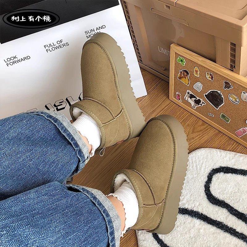Fleece snow boots women wear thick-soled winter new fur integrated short boots thickened non-slip cotton shoes