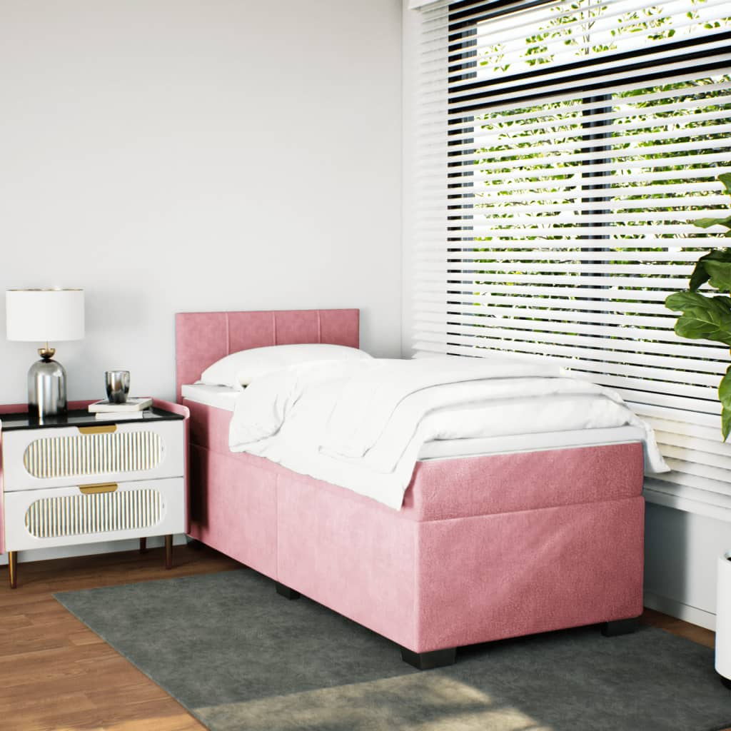 Box Spring Bed with Mattress Pink 100 x 200 cm Velvet