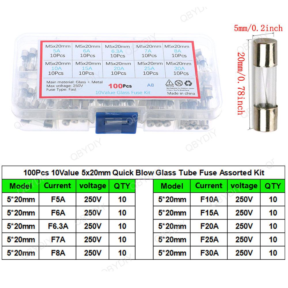 Fast Slow Melting Glass Fuse 5x20mm 6x30mm 250V 0.1A-30A Various Ceramic Tube Fuse With pin Fast Tube Fuse Assorted kit Fuses4