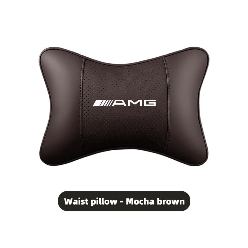 IXEA6 Car Seat Leather Headrest Lumbar Support Cushion Tire Valve Cap For Mercedes Benz AMG E S C A B Class GLE GLS CLA CLE GLC CLS