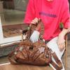 Women's Y2K Vintage Motorcycle Shoulder Bag Fashion Soft PU Chains Multiple Pockets Tote Bags Moto Style Messenger Crossbody Bag
