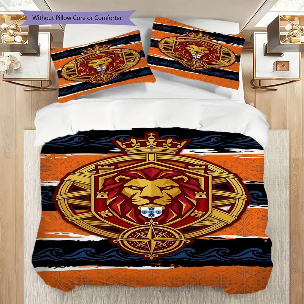 Royal Lion Emblem Three-piece set (1 * duvet cover + 2 * pillowcase, without core) Duvet cover and pillowcase Soft and comfortable Bedding set Bedding