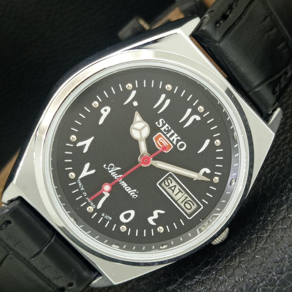 VINTAGE REFURBISHED SEIKO 5 AUTOMATIC 6309A JAPAN MENS BLACK WATCH a442581-1