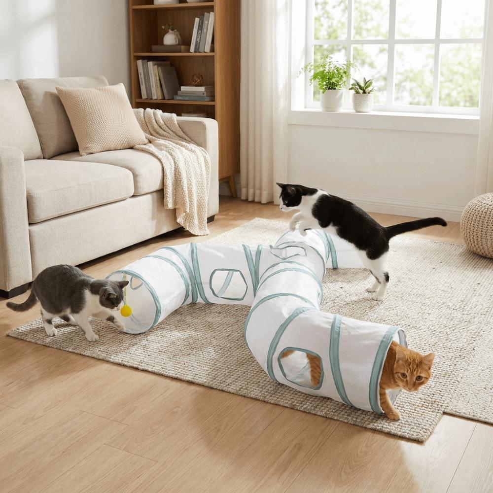 Extended Pet Play Tunnel Three-Way Cat Hiding Cave Funny Cat Hideaway Playtime