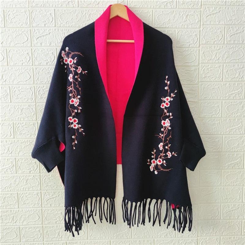 Осеннее и зимнее пончо с вышивкой, имитация кашемира, женская шаль с рукавами, ретро Cheongsam, сливовая накидка, куртка, шарф женский