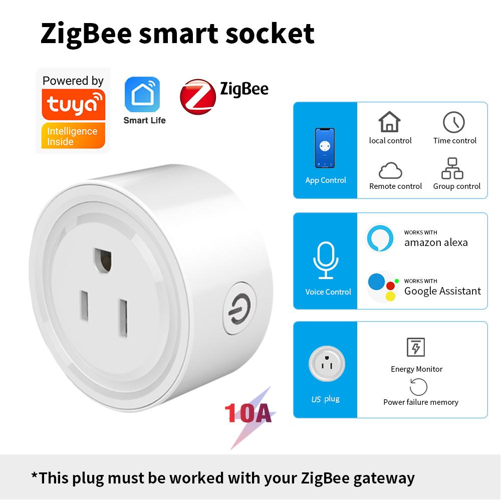 Умная розетка Tuya Zigbee с вилкой США для хаба-шлюза. Беспроводное дистанционное управление через приложение для умного дома. Работает с Alexa и Google Home, делая дом умнее.