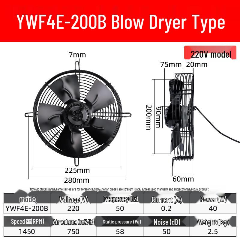 Осевой вентилятор с внешним ротором YWF4E: 220В Воздушный компрессор/Конденсаторное охлаждение, 380В Вытяжка для холодильной камеры.