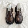 Black French Retro Thick Heel Platform Small Leather Shoes Women's 2025 New Autumn British Style One-pedal Loafers