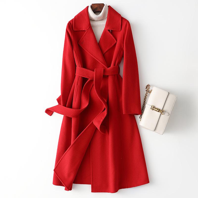 Hepburn-Style Women's Slim Fit Double-Faced Cashmere Wool Coat 2024