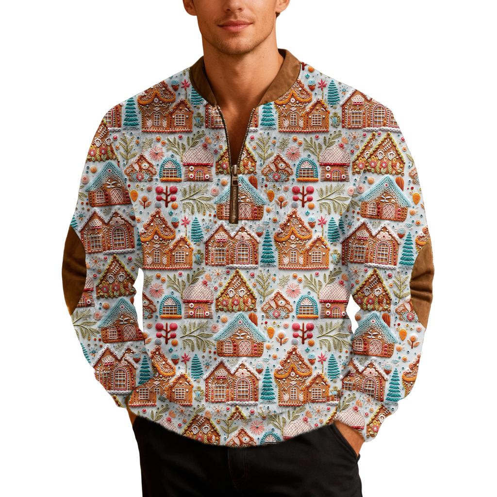 Мужские рождественские толстовки на молнии, рождественские пуловеры с воротником-стойкой