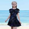 Girls Blue Maple Leaf Print Dresses Kids Girl Party Dress Loose Fitting Loose Fitting Short Sleeved Skirt For Girls Over Four Years Old