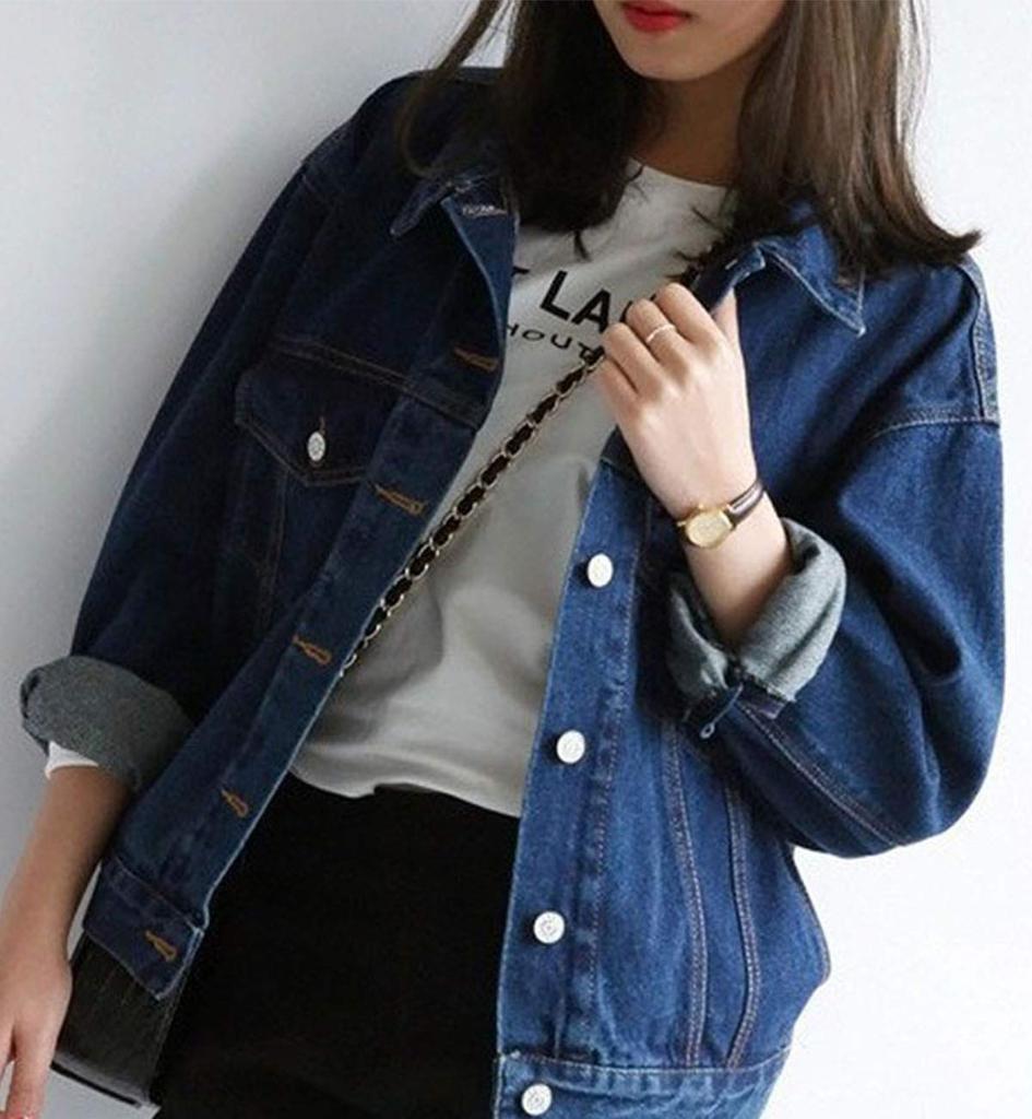 Из Денима Стильный Повседневный Удлиненный Деним Л (Сонг Сонг) Женская куртка, Верхняя одежда, Топ, Скрывающая недостатки фигуры, Стройнящая, Повседневная, Для взрослых, Для поездок, В школу,