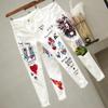 Hip Hop Street Style White Jeans Female Spring, Autumn and Summer Tight Printing Slim High Waist Denim Pants
