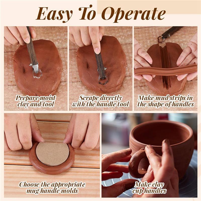 AEE2-Pottery Handle Making Tool With 9 Pcs Mug Handle Mold Adjustable Clay Pottery Tools Tools Pottery Trimming