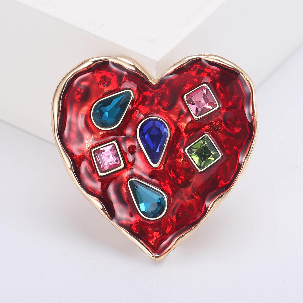 Stylish Retro Heart-Shaped Brooch, Simple Rhinestone Collar Pin Fixed Clothes Buckle Pin Anti-Light Accessories
