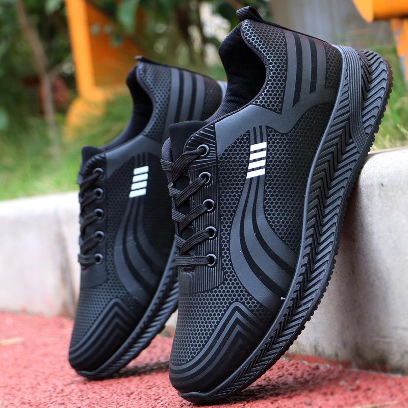 Весенне-летняя нескользящая маслостойкая мужская кожаная верхняя обувь, черные водонепроницаемые кроссовки, повседневная обувь на мягкой подошве