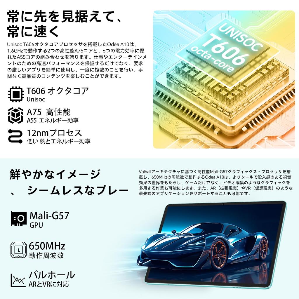 ODEA A10 Tablet 10 Inch Android 14 Tablet 8 Core Tablet Android 14 L1 GMS WiFi 800 IPS Screen Wireless Projection Facial Recognition Instructions