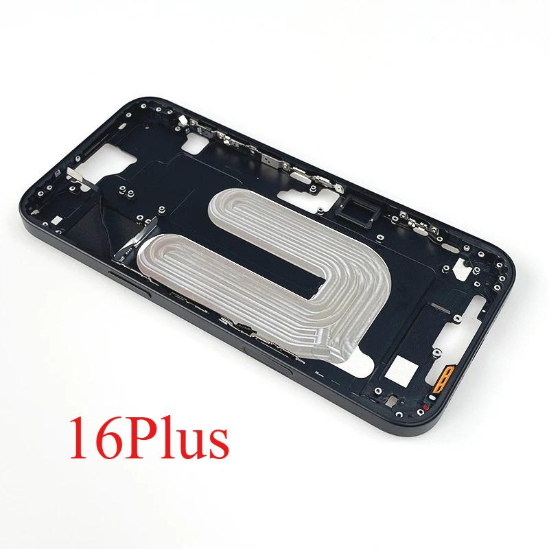 For iPhone 16 Plus Middle Frame Bezel With Volume Power Flex Cable Side Button Chassis Repair Parts