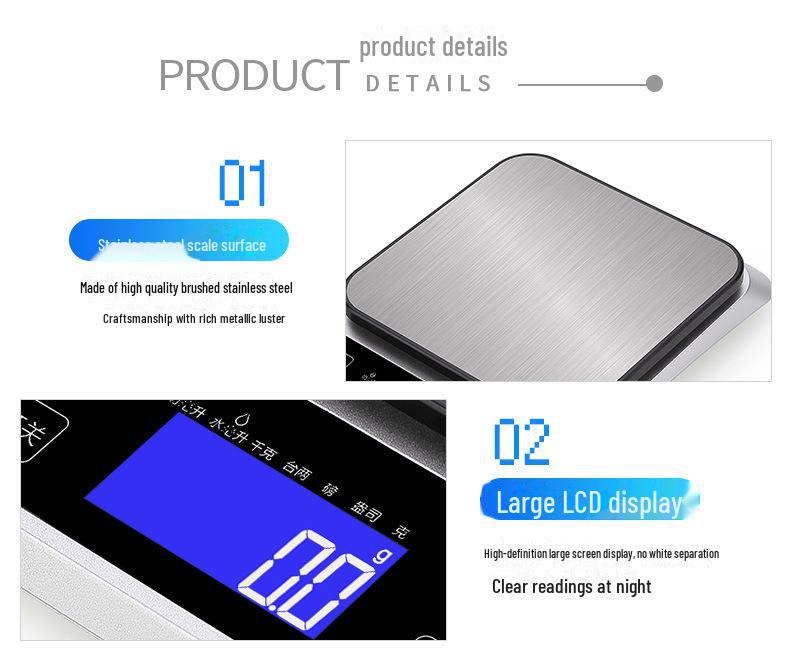 Rechargeable 10kg Stainless Steel Kitchen Scale, Accurate To 0.1g, for Food and Baking