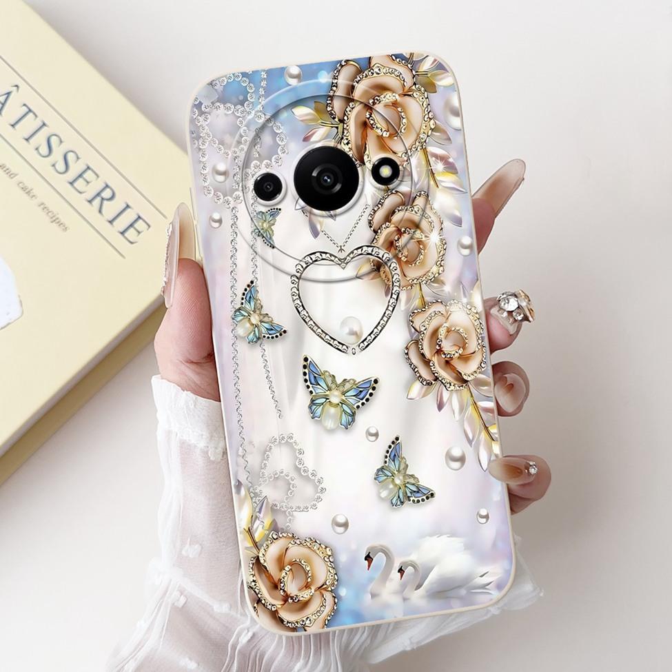 For Redmi A3 4G Phone Case For Xiaomi Poco C61 Cover Silicone Luxury Fashion Flowers Kawaii Cute Cat Painted Shockproof Bumper