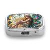 Portable Pill Box with 2 Compartments, Mini Metal Medicine Organizer Case, Cute Printed Pill Container for Vitamins, Pills, Jewelry, Travel, Daily Use