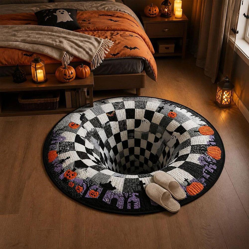 Stain Resistant Halloween Round Rug Non-Slip Halloween Floor Mat Halloween Decor