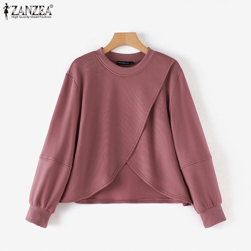 ZANZEA Женские осенние свитера-пуловеры с круглым вырезом и длинным рукавом-фонариком