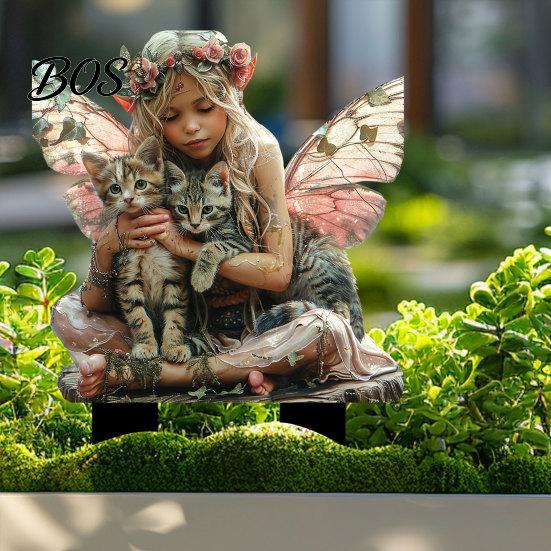 Outdoor Garden Stake Stake, Fairy Cats Shape with 2D Printing, Waterproof Easy Install Acrylic Realistic Decoration, for Courtyards And Lawn