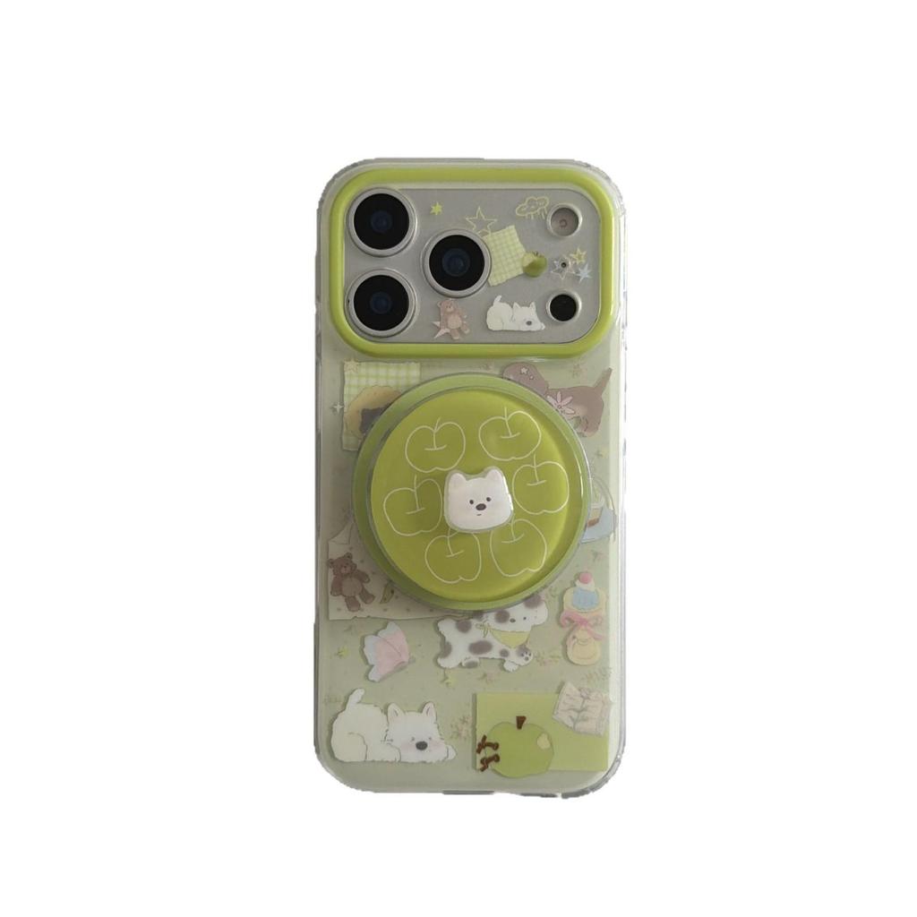Милый Чехол Зеленое Яблоко Китти Щенок для iPhone 16/15/17 Pro Max для Женщин