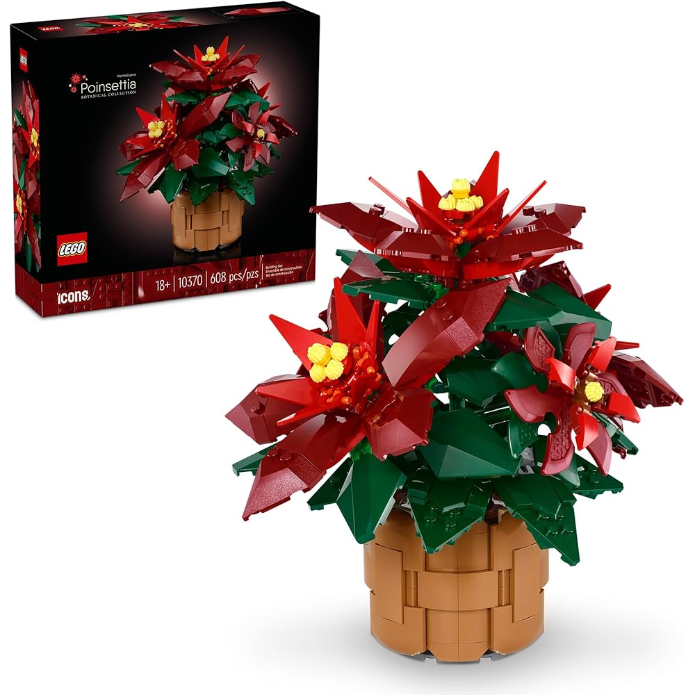 LEGO Icons Poinsettia Building Set Decorative Flower Centerpiece Holiday Decoration for Adults 10370