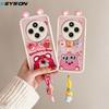 KEYSION Cute Ear 3D Cartoon Case for Redmi 14C with Bracelet Soft Silicone Shockproof Phone Back Cover for Xiaomi POCO C75