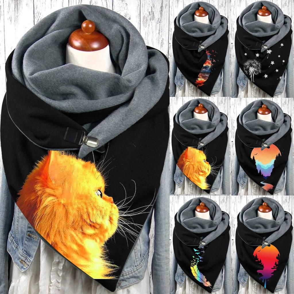 Unisex Scarf Printed Button Scarves Wrap Soft Warm Windshield Scarf
