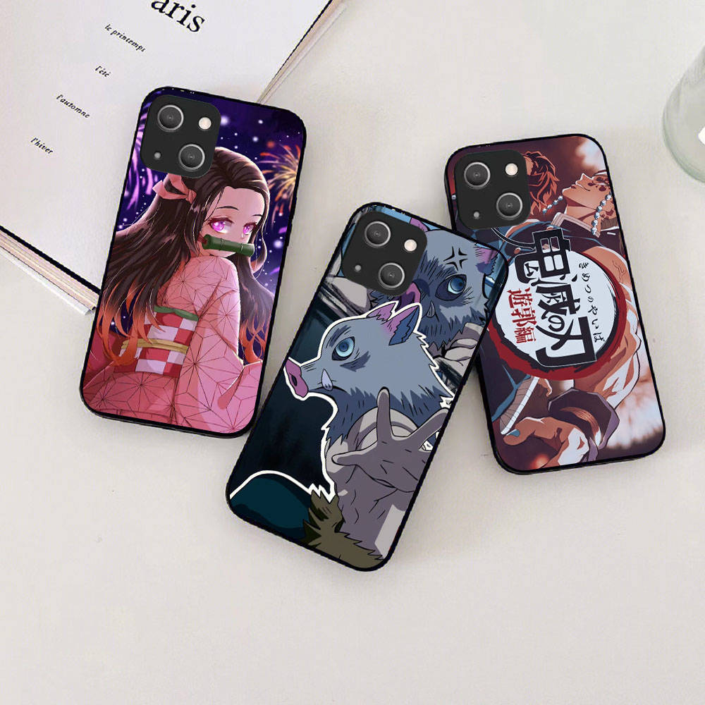 KK-10 Demon Slayer Soft Black Case for iPhone XR 14 15 11 12 13 6 7 8 X XS Pro Max Samsung S22 S23 S21 S24 FE Ultra S8 Plus