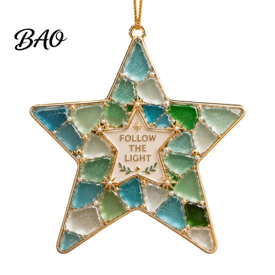 Seasonal Home Ornament 2Pcs Sea Glass Christmas Ornament, Seaglass Heart Bird Angel Tree Star Ocean Themed Hanging Ornaments Snowman Pendant, Handmade