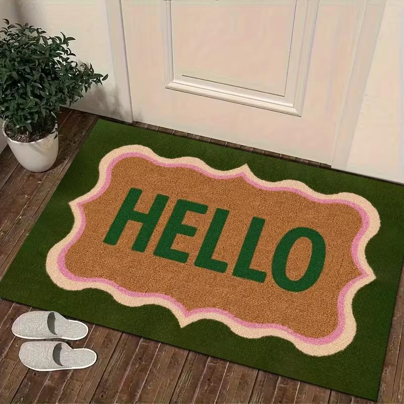 Привлекательный коврик для двери с волнистой рамкой "HELLO", Декор для летнего отпуска на морском побережье, Привлекательный дизайн приветствия для входной двери, Прихожей 2D Плоский