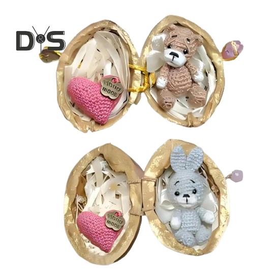 Миниатюрное вязаное крючком животное в скорлупе грецкого ореха, миниатюрный кролик-медведь с сердечком, эмоциональная поддержка, подарок для любителей животных, подруг и женщин