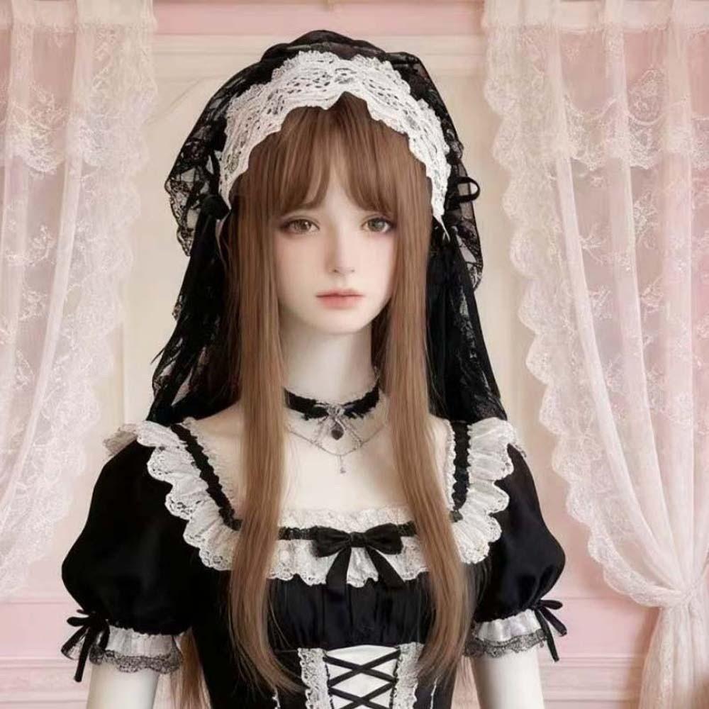 Black / White Lolita Headwear Gothic Style Lolita Girls Headband Lace Bow Hair Band  Cosplay