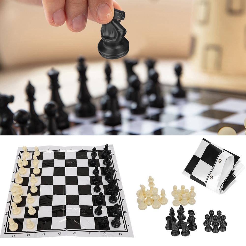 Portable Plastic International Chess Medieval Entertainment Board Game Set Black & White