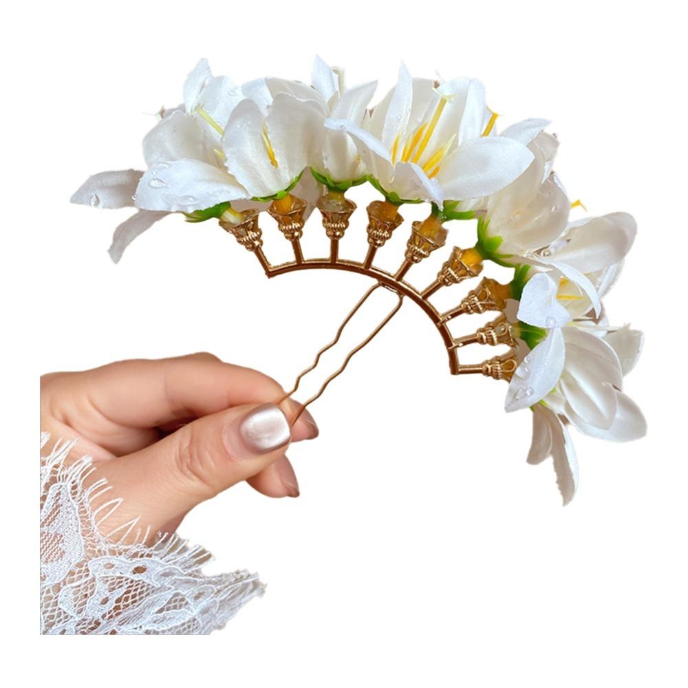 Sweet Chinese Style Red Flower Hairpin Super Fairy Wedding Traditional Hair Accessory Vintage Bridal Hair Ornament for Brides