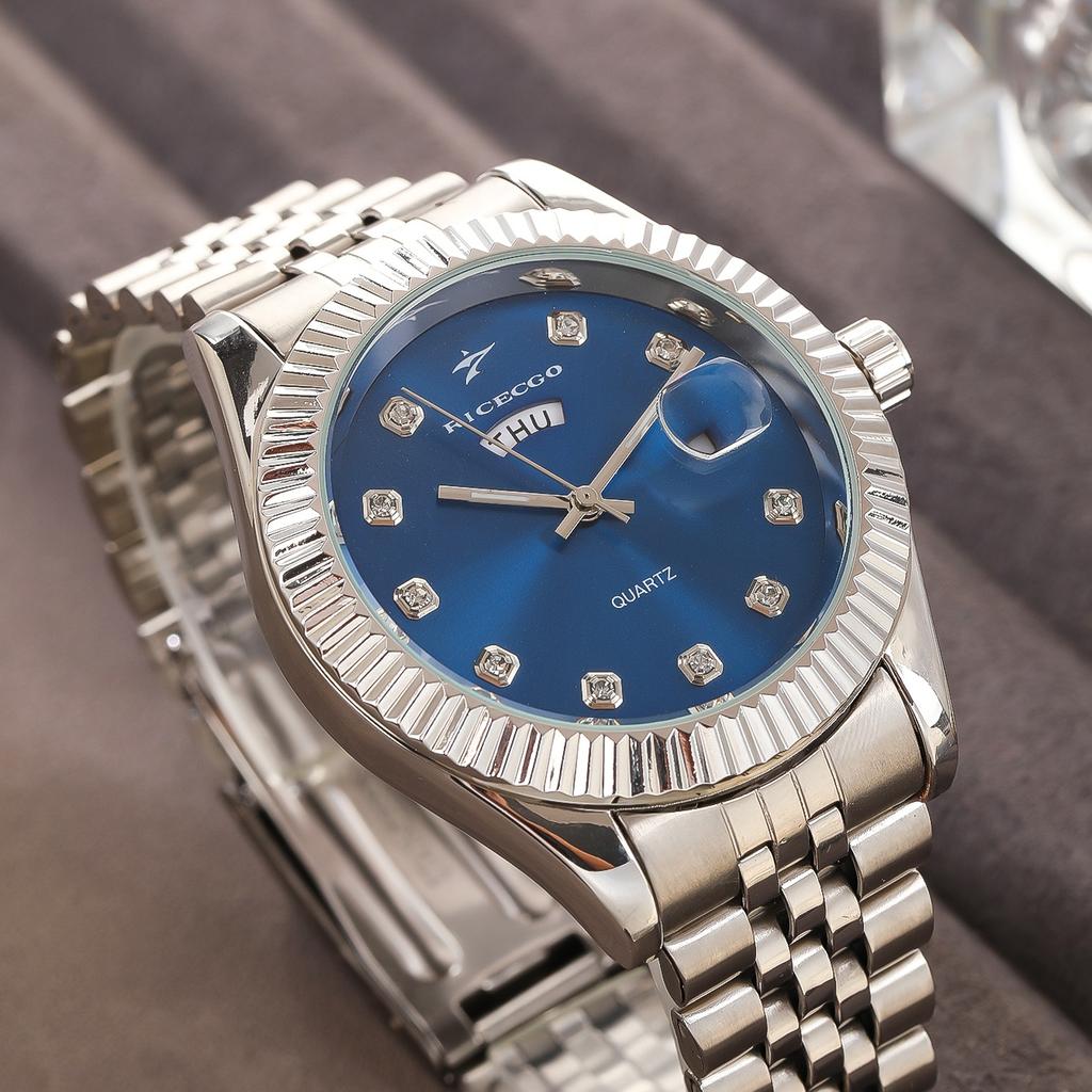 High Quality Men's Luxury Quartz Watch Business Student Sport Round Clock Calendar Week Stainless Steel Male Wrist Watch