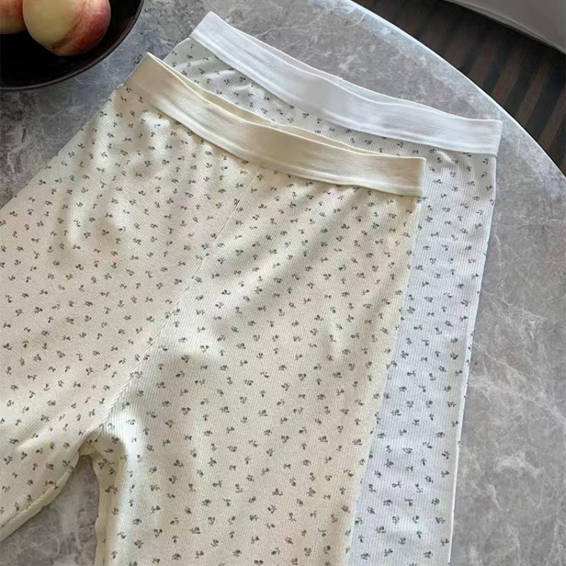 Комплект термобелья из хлопкового кружева с бантом и круглым вырезом с цветочным принтом на осень