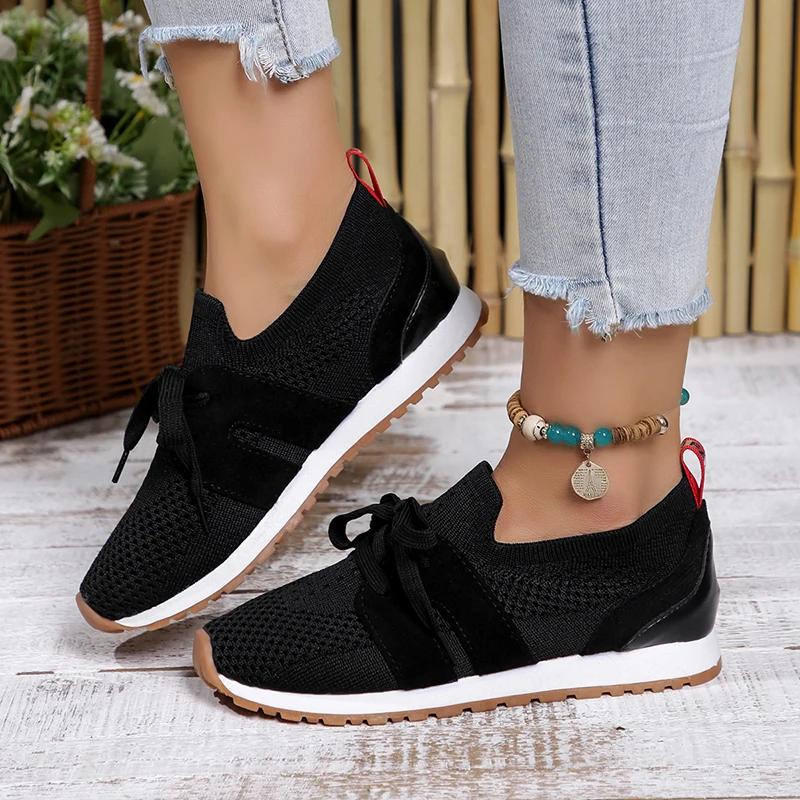 Hot Seller Breathable Mesh Women's Flat Sneakers Lace Up Shallow Soft Bottom Loafers Autumn Comfortable Low Platform Mujer Shoes