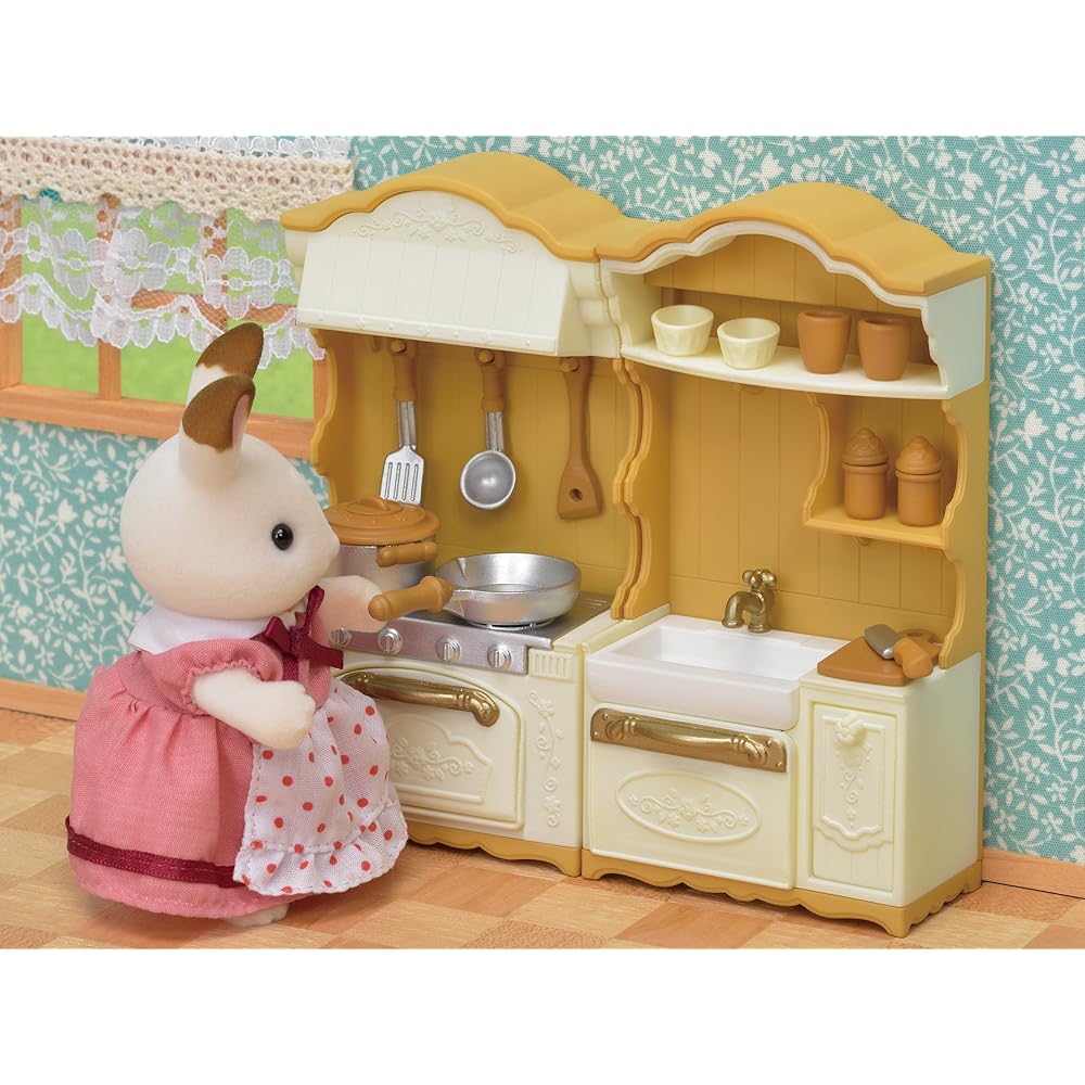 Sylvanian Families EPOCH Kitchen Set with Stove and Sink for Dollhouse Toys Ages 3 and Up