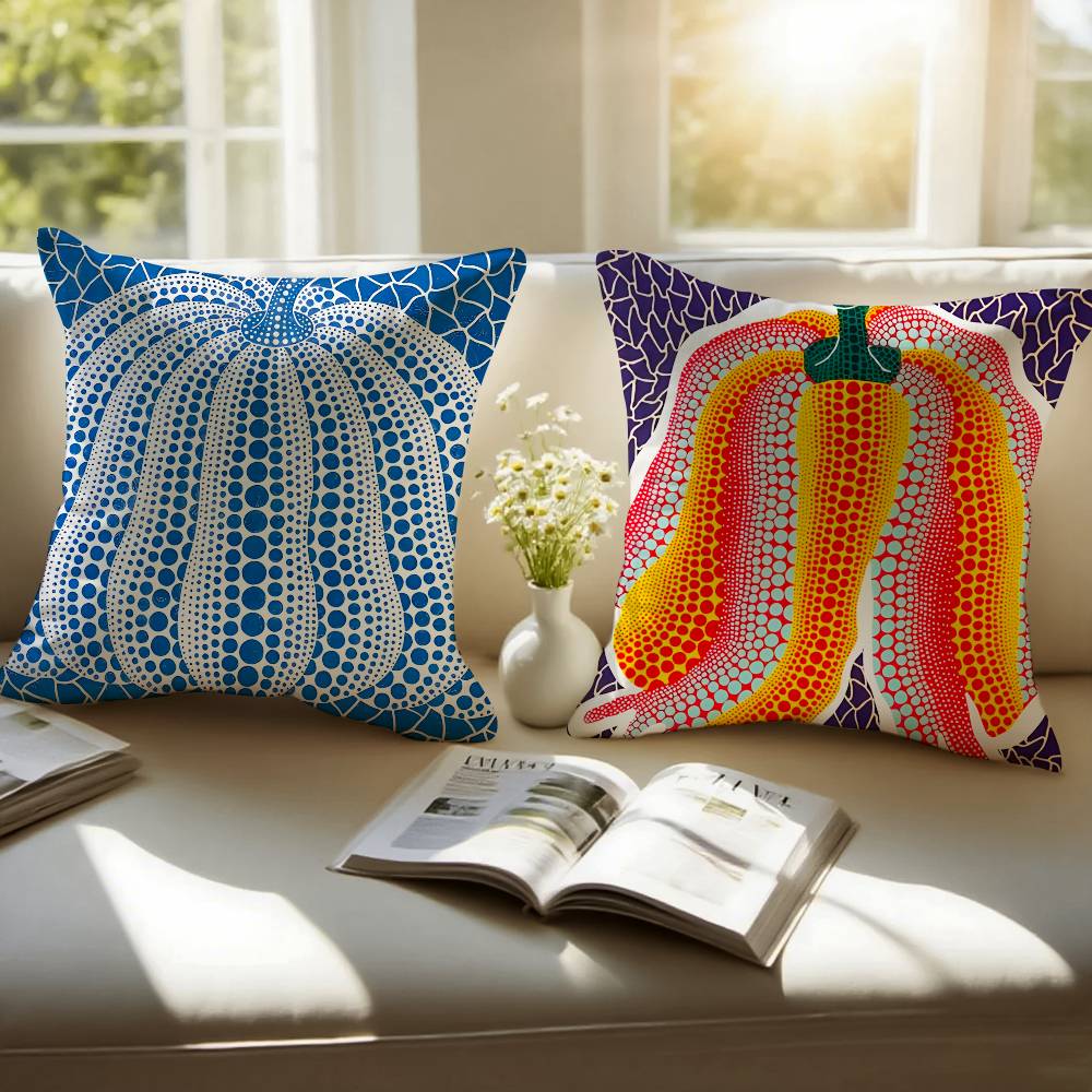 Yayoi Kusama Abstract Art Pumpkin Pillow Case Anti-Dustmite Pillowcase Invisible Zipper Silky Short Plush Sofa Cushion Cover