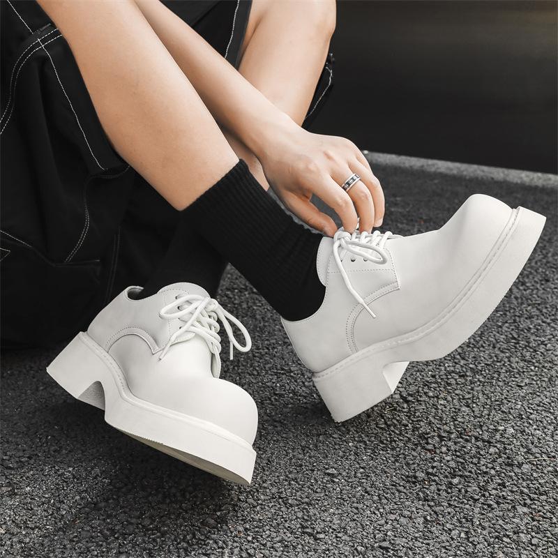 Туфли мужские на платформе, весенние и осенние, с круглым носком, на шнуровке, на среднем каблуке, рабочие, черные, маленькие кожаные туфли 9522-J